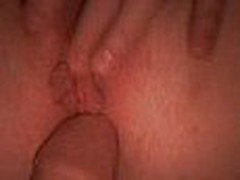 Wife fingers her clit while her husband pokes her until she squirts all over her husbands hard  cock.