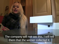 Golden-Haired with Huge boobs thinks this babe has won an iPad.  Well this babe will if this babe rides my large dick.